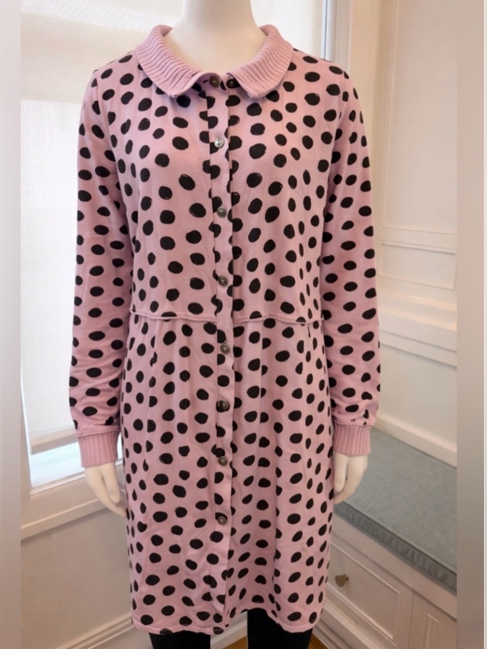 Fenini Pink Polka Dot Cotton Jacket | 100 % cotton - Artsy Duster | Size L